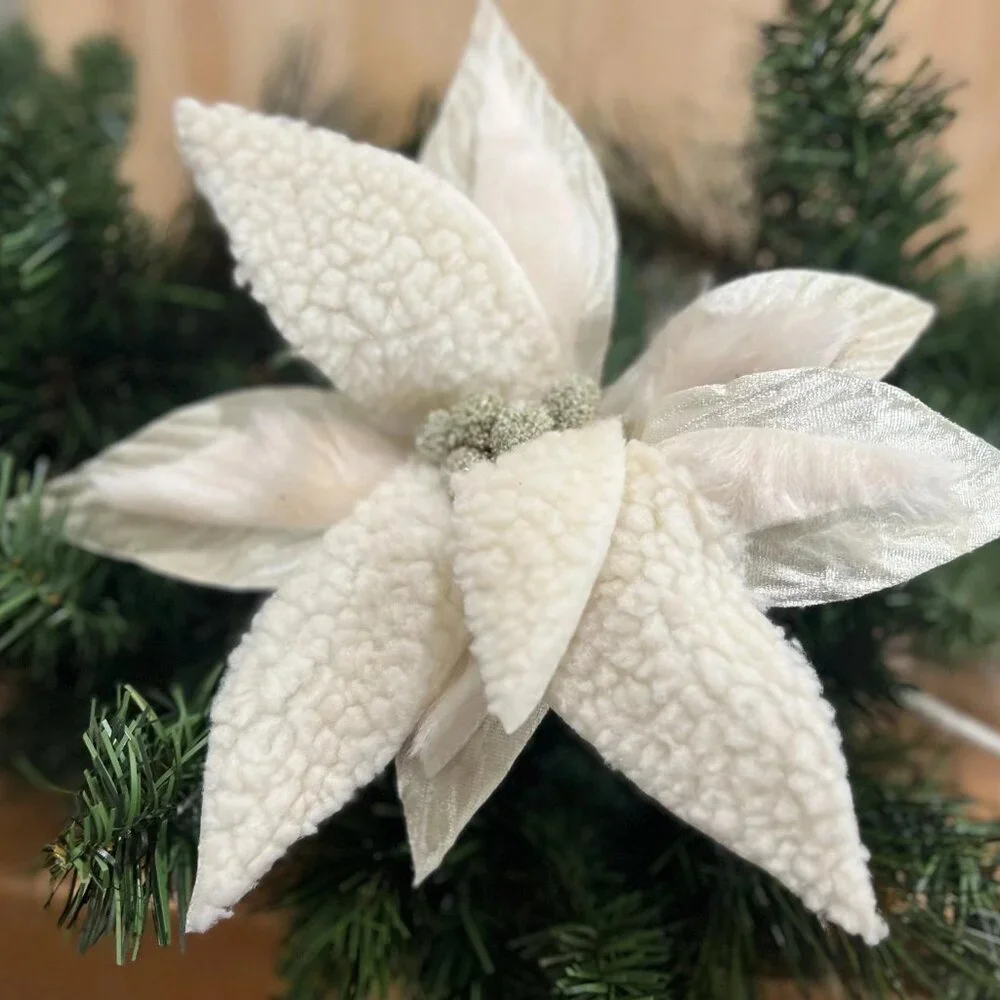 Woolly/Fur Poinsettia Stem Christmas Tree Trimming Decor Craft Supplies